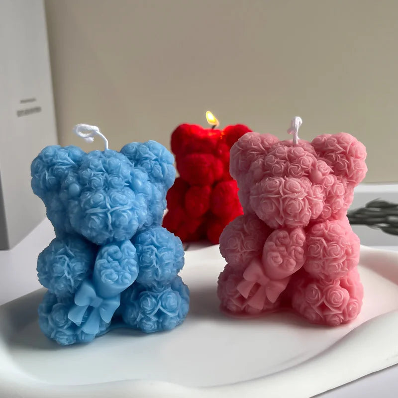 Handmade Rosey Bear Candles